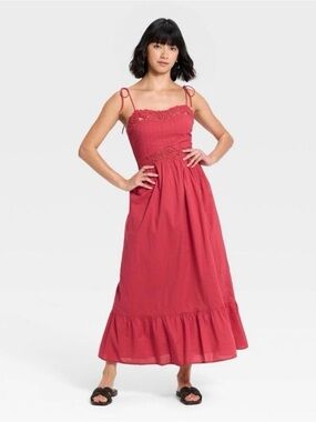 Universal Thread Women's Tie-Shoulder Maxi Dress in Coral Pink